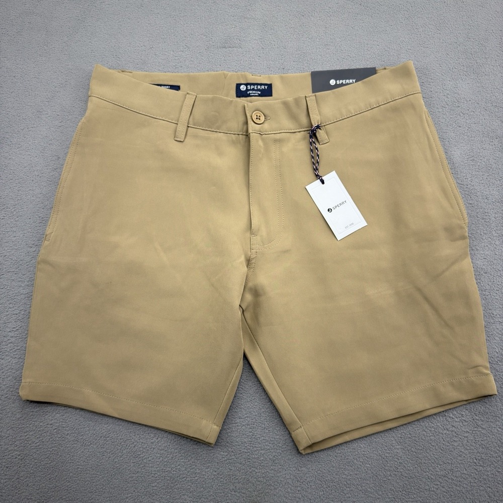 Sperry Premium Apparel Seersucker Shorts Mens 32 Brown Khaki Comfort Stretch 8"